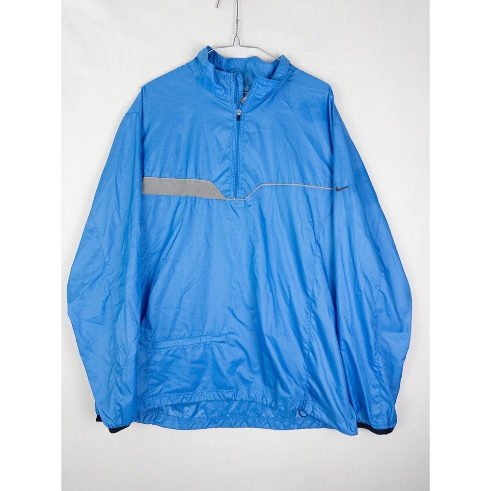 Y2K Nike Reflective Jacket‎ Mens XL Blue Logo Half Zip Pullover Mesh Athletic